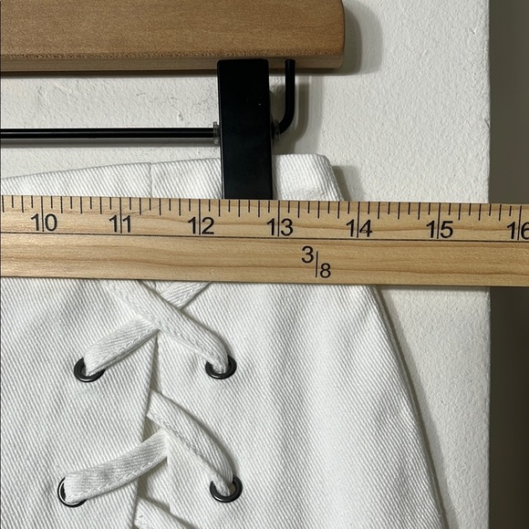 White A-Line Mini Skirt Tie Front Casual - Picture 8 of 9